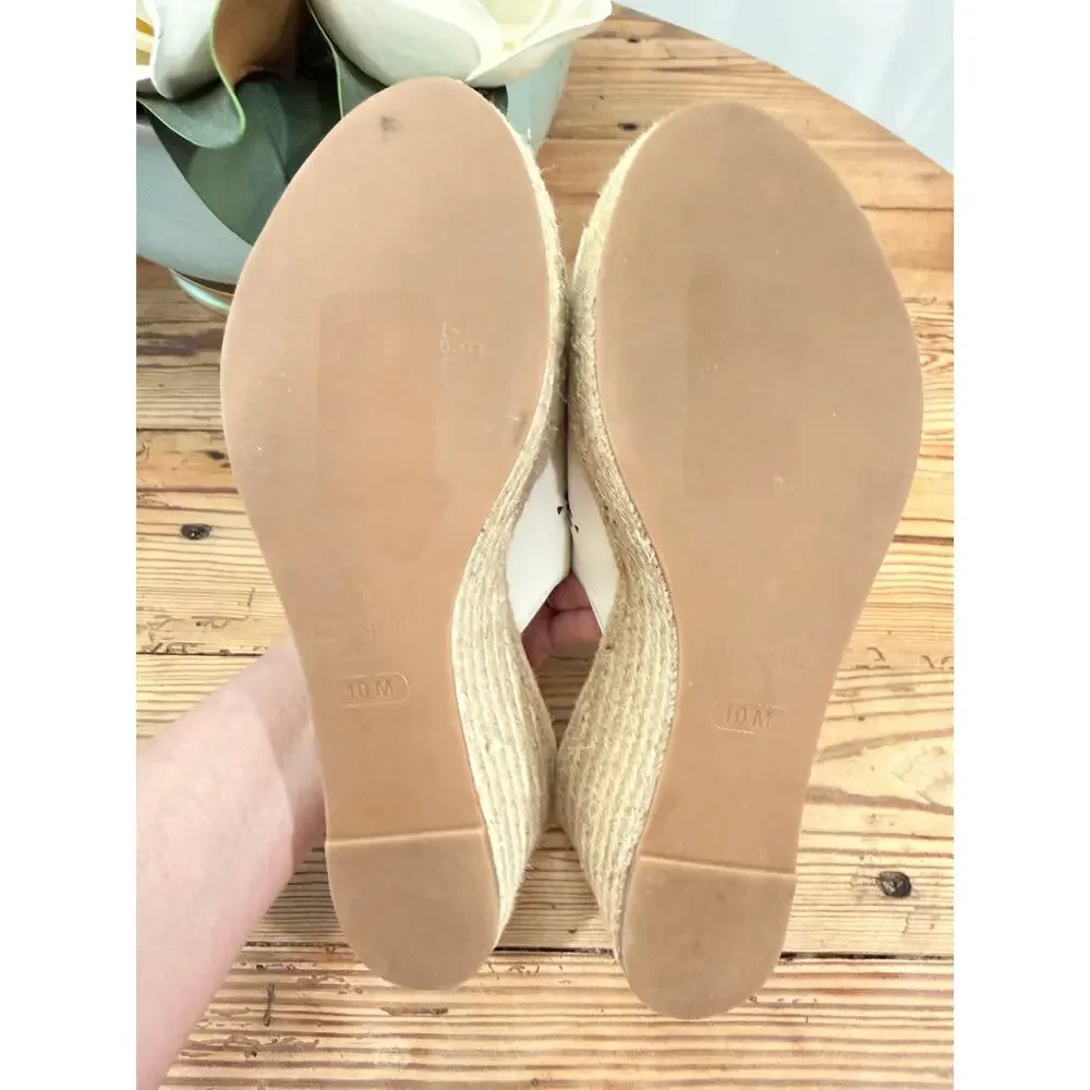 Kate Spade White Leather Espadrille Wedge Slide Sandals Laser Cut Size 10M